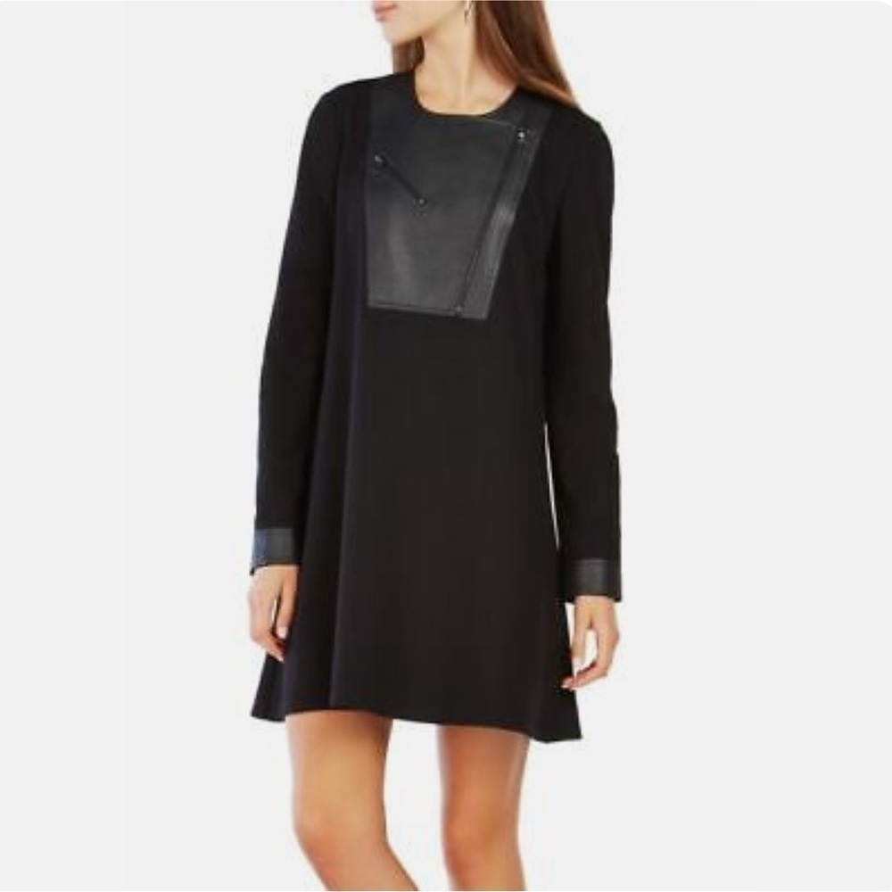 BCBGMAXAZRIA Black Aero Faux Leather Zipper Long Sleeve